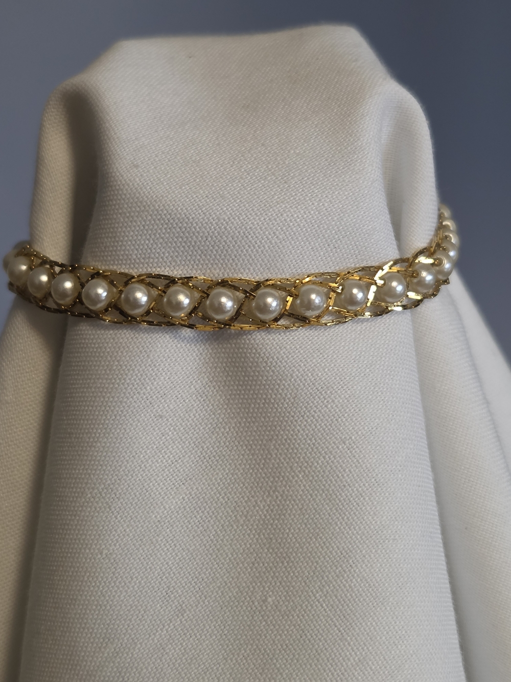 Napier Gold-Tone Faux Pearl Braided 7" Tennis Bracelet
